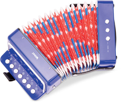Woet® Spielzeug-Akkordeon für Kinder – Spielzeuginstrument – Blau – inklusive Notenheft mit 8 Liedern – ab 3 Jahren