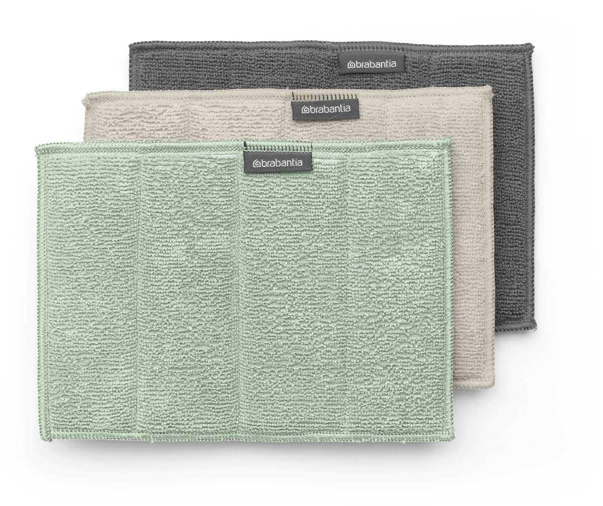 Brabantia Mikrofasertücher für den Spültisch – 3er-Set – 16 x 22 cm – sanftes Beige, Dunkelgrau, Jadegrün