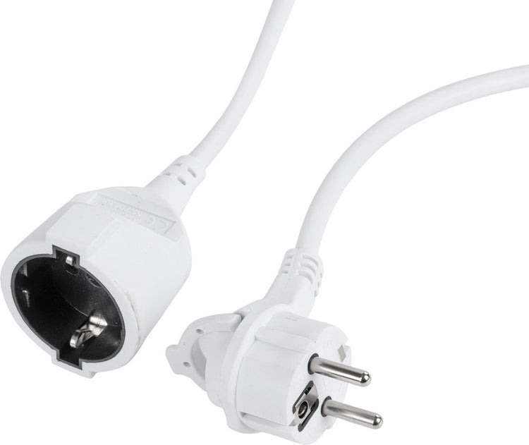 Q-Link-Verlängerungskabel mit Flachstecker – h05vv-f-Buchse mit Schutzkontaktanschluss – 3 x 1,5 mm² – weiß – 5 Meter