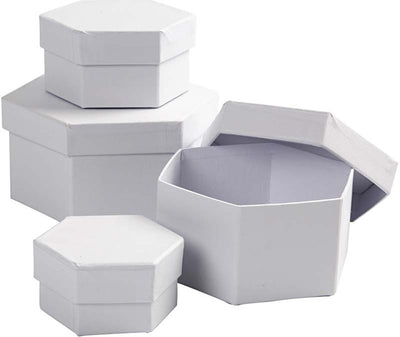 Creativ Company Sechseckdosen, H: 4+5+6+7 cm, T 6,5+8+10+12 cm, weiß, 4 Stück 1 Set