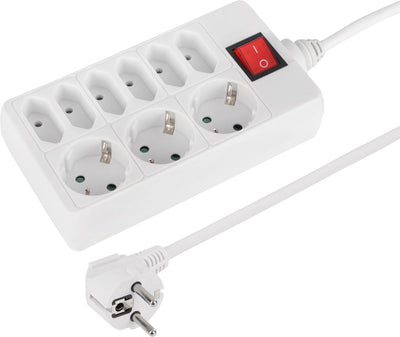 Q-Link-Steckdose – 9-fach – 3 x Schutzkontakt – 6 x Euro – mit Schalter – 3 x 1,5 mm² – 1,5 m – weiß