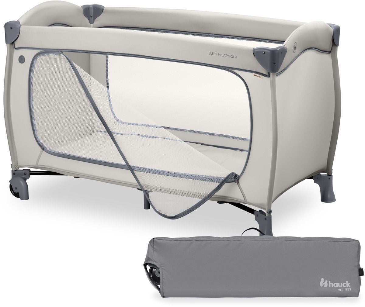 Hauck Sleep n Easyfold – Campingbett mit innovativem Klappmechanismus – Dunkelgrau