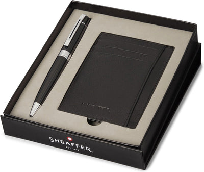 Sheaffer Kugelschreiber-Geschenkset – 300 G9312 – glänzend schwarz verchromt – mit Kreditkartenetui – SF-G2931251-2