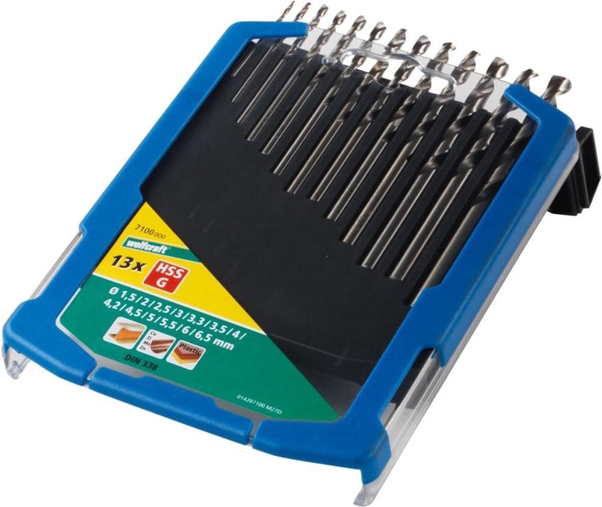 Wolfcraft – Metallbohrer-Set ø 1,5–6,5 mm – 13-teilig – Metallbohrer-Set HSS geschliffen – 7100000