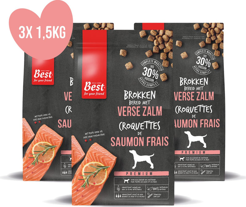 Rosewood Best for Your Friends von – Hundefutter – frischer Lachs – weizenfrei – 3 Beutel à 1,5 kg