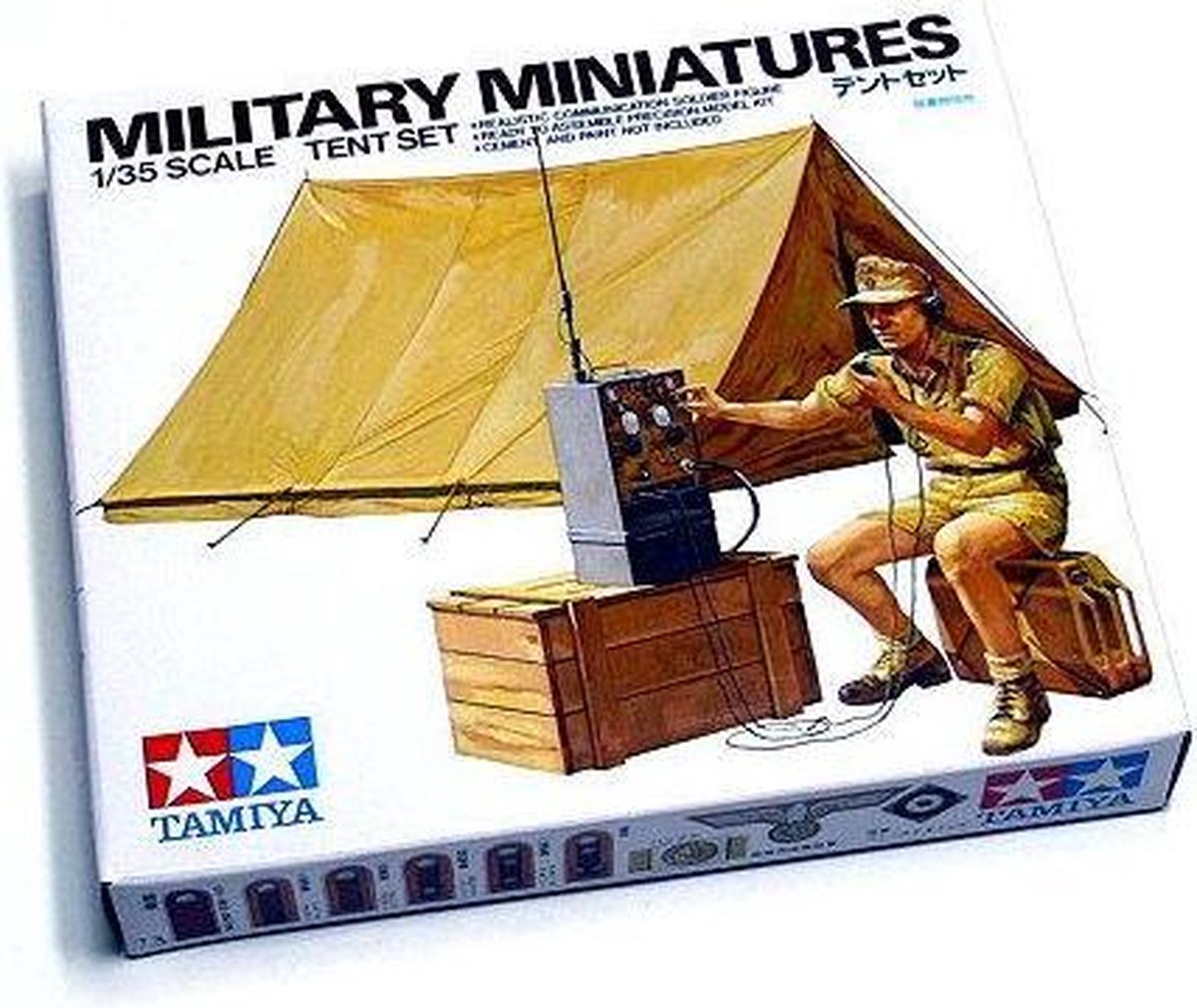 Tamiya Modellbausatz Diorama – 35074 Wwii Diorama Set Zelt mit Radio – 1 Figur aus Kunststoff – 1:35 – Modellbau