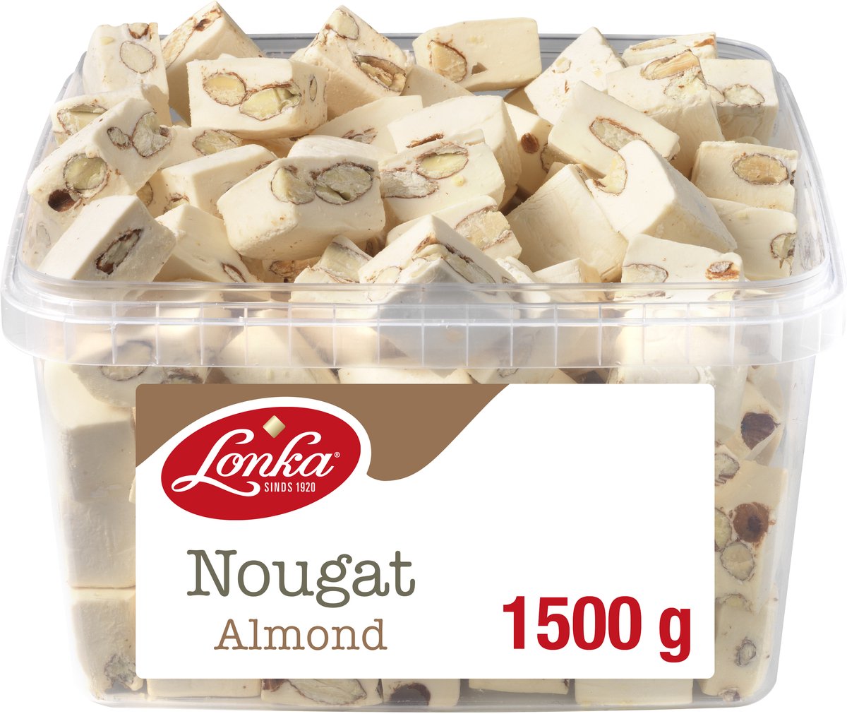 Lonka-Nougat 15 % Mandel – weicher Nougat mit Mandeln – Schachtel mit 1,5 kg