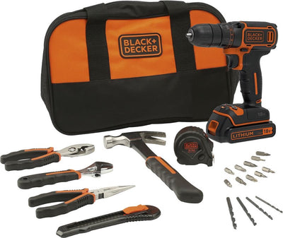 Black+Decker bdcdc18htsa Akku-Bohrschrauber, 18 V, inklusive 20-teiligem Werkzeugset und Tasche