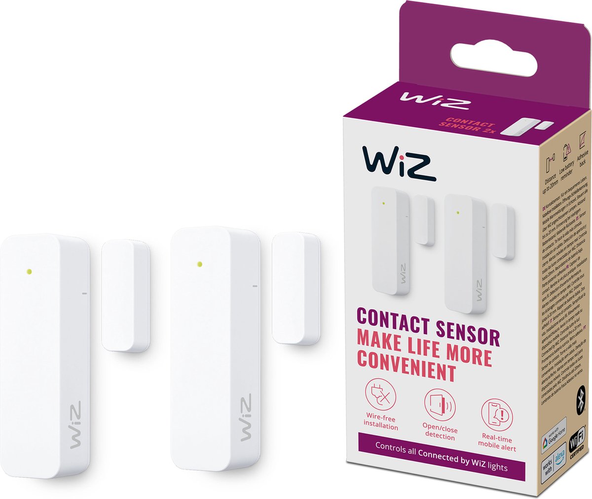 Wiz Kontaktsensor – Heimüberwachung – 2er-Pack – direkte Benachrichtigungen über die App