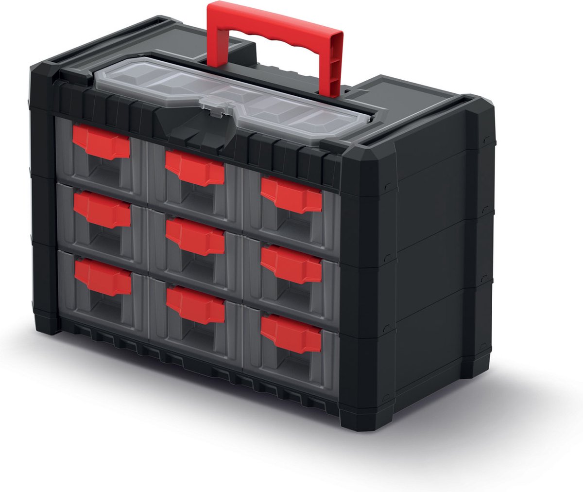 Kistenberg Multicase Cargo – Werkzeug-Organizer – Schwarz Rot – 9 Schubladen