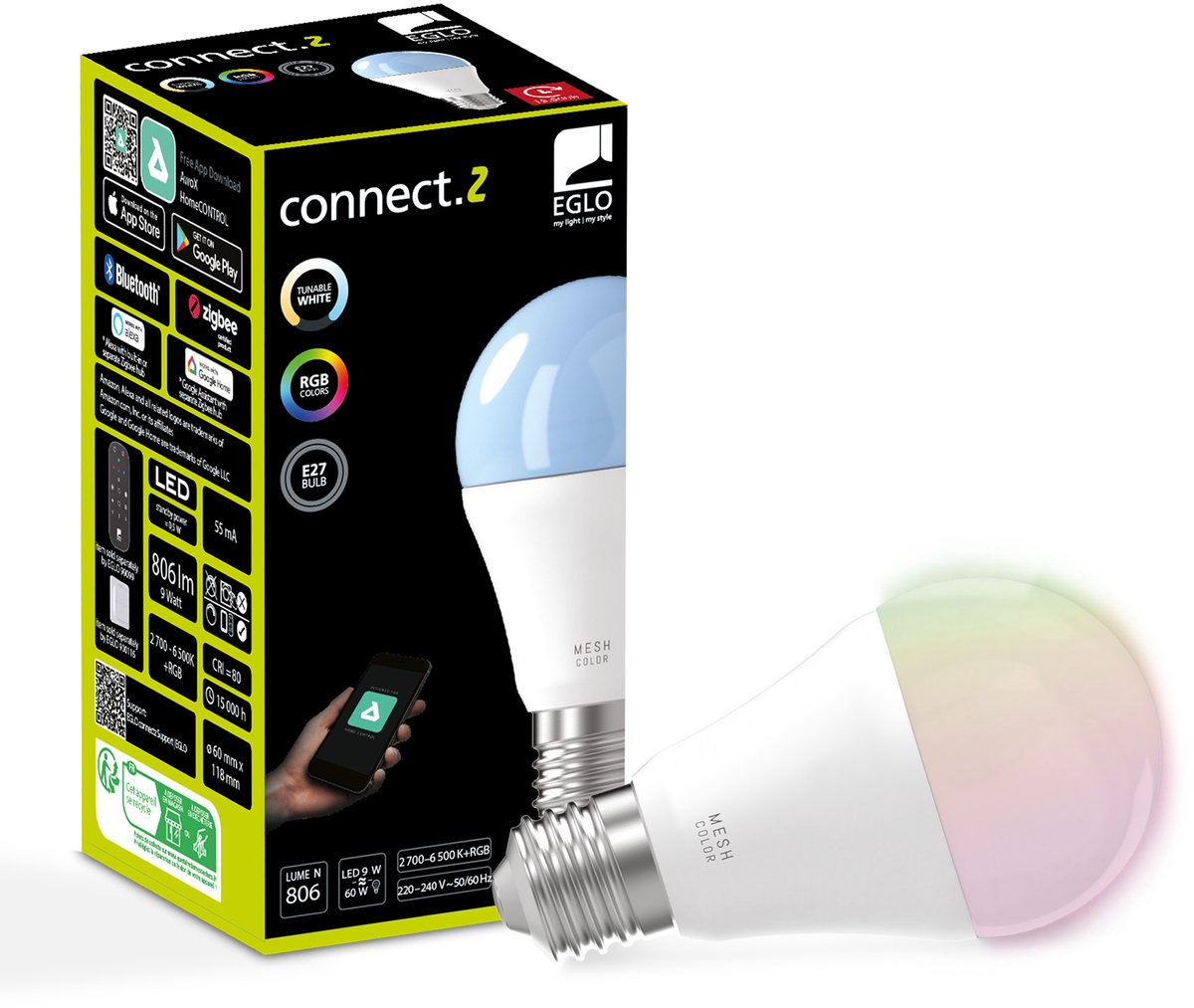 Eglo LED-Lampe e27 connect.z - 806lm - RGBW - dimmbar