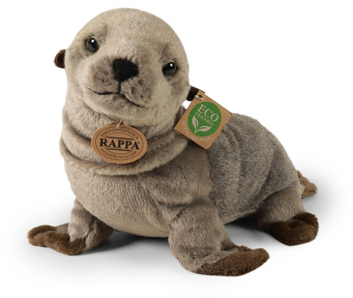 Rappa Öko-Kuscheltier Robbe 30 cm – realistisches Kuscheltier aus recycelten PET-Flaschen – Grau