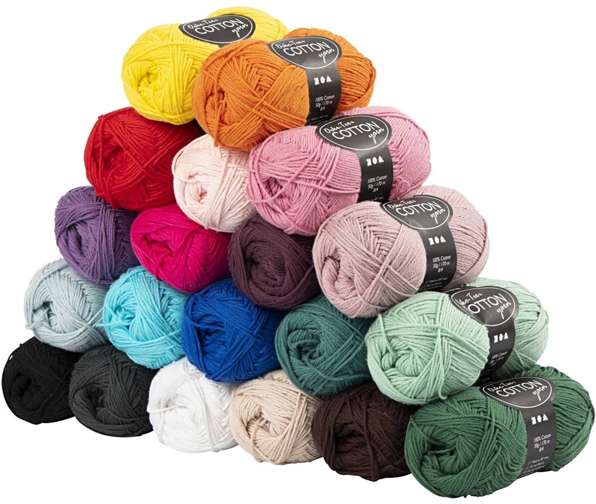 Creativ Company Baumwollgarn, Größe 8 4, L: 170 m, Inhalt kann variieren, verschiedene Farben, 20x50 g 1 Box