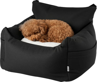 Peluvio Burgos Hundeautositz – Hundesitz fürs Auto – 2-in-1-Hundekorb und Autositz – Sicherheitsgurt – waschbarer Bezug 30°C – Ablagefächer – Schwarz