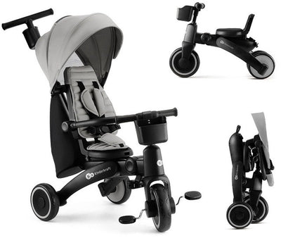 Kinderkraft Jazz 2 5-in-1 Kinderdreirad – für 9 Monate bis 5 Jahre – 360° drehbarer Click-Twist-Sitz, verstellbarer Elterngriff und Sonnenverdeck – Grau