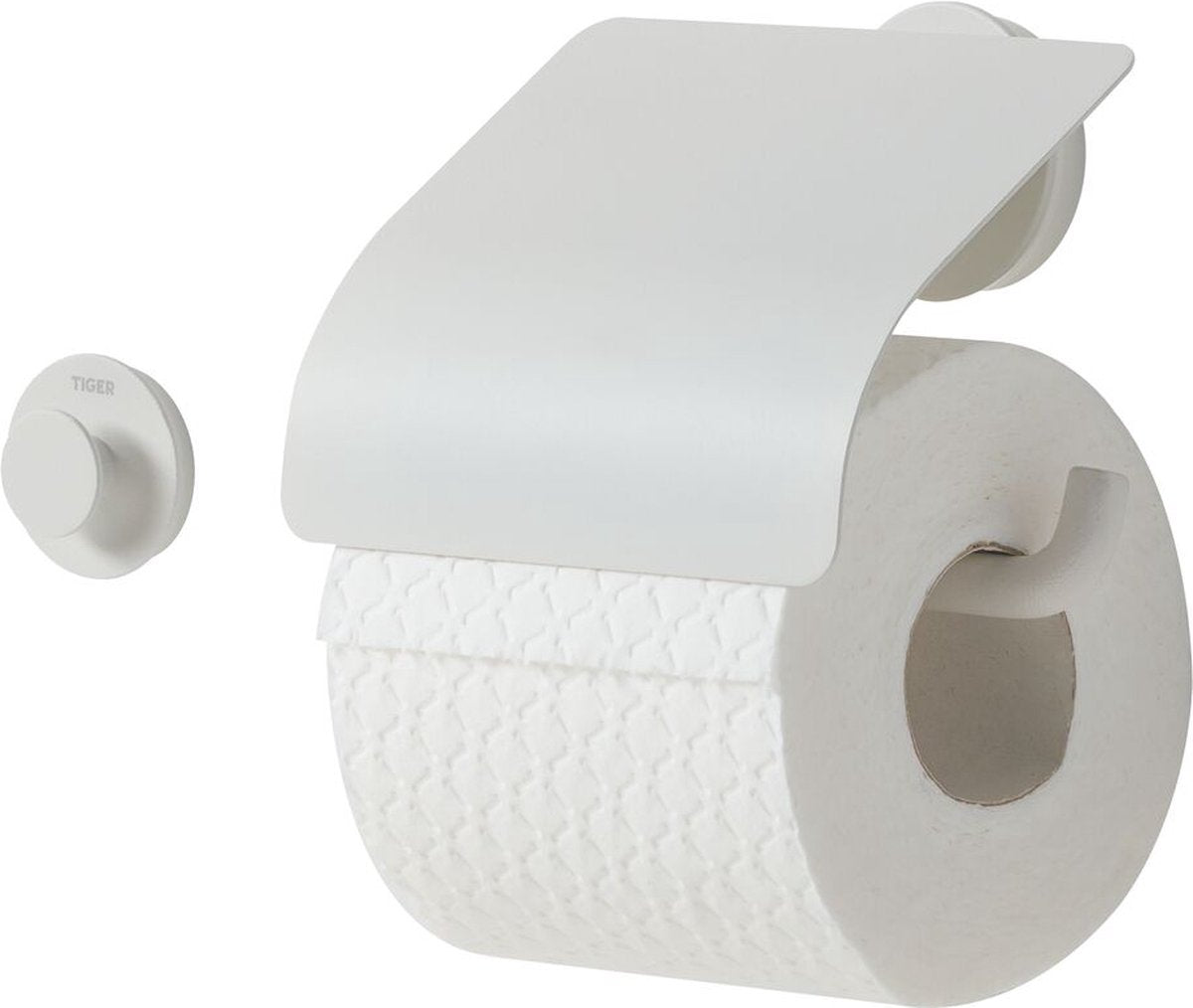 Tiger urban - Toilettenpapierhalter mit Klappe (1x) - inklusive kleinem Handtuchhaken (1x) - weiß