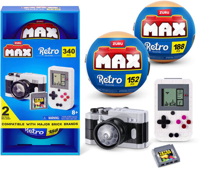 Max baut mehr Premium-Retro-S2-Bausteine-Sammlung im 2er-Pack (tragbare Kamera-Spielekonsole) von Zuru