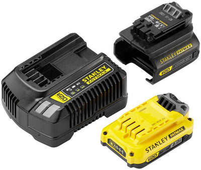 Stanley-Zubehör – Set bestehend aus 2A-Ladegerät, 1x 18-V-Li-Ion-2,0-Ah-Akku und Adapter sfmcb121d1-qw