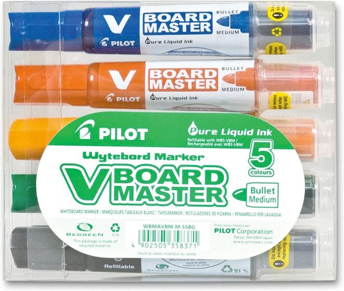 Pilot V-Board Master – Whiteboard-Marker 5er-Set – mittlere Rundspitze