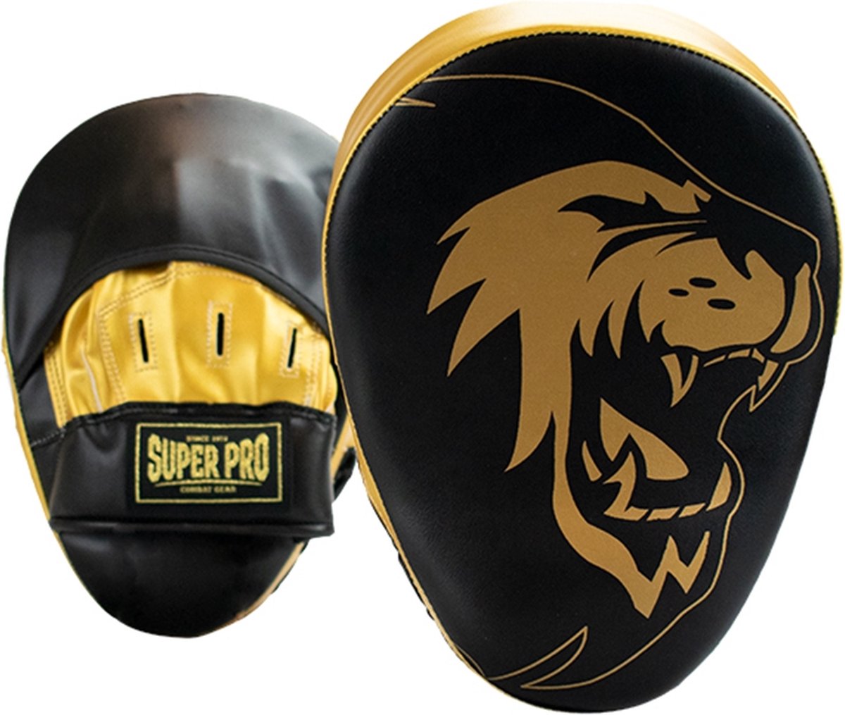 Super Pro Combat Gear Handpads aus gebogenem PU in Schwarz und Gold