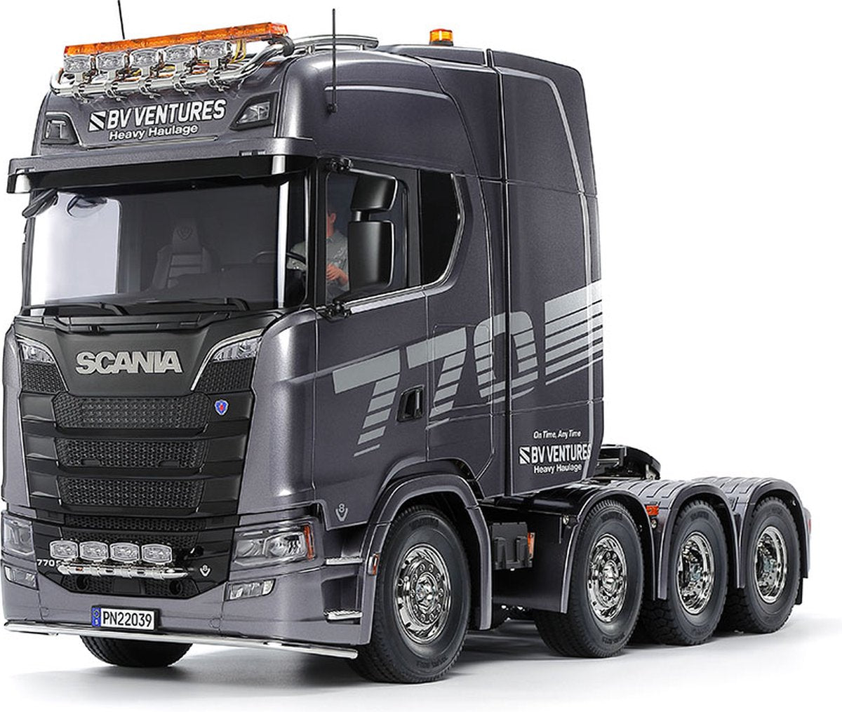 Tamiya Modellbausatz Auto – 56376 RC Scania S770 V8 Truck 8x4 Slt Heavy Transport – Special Gun Metal Edition RC Kunststoff – 1:14 – Modellbau