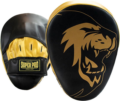 Super Pro Combat Gear Handpads aus gebogenem PU in Schwarz und Gold