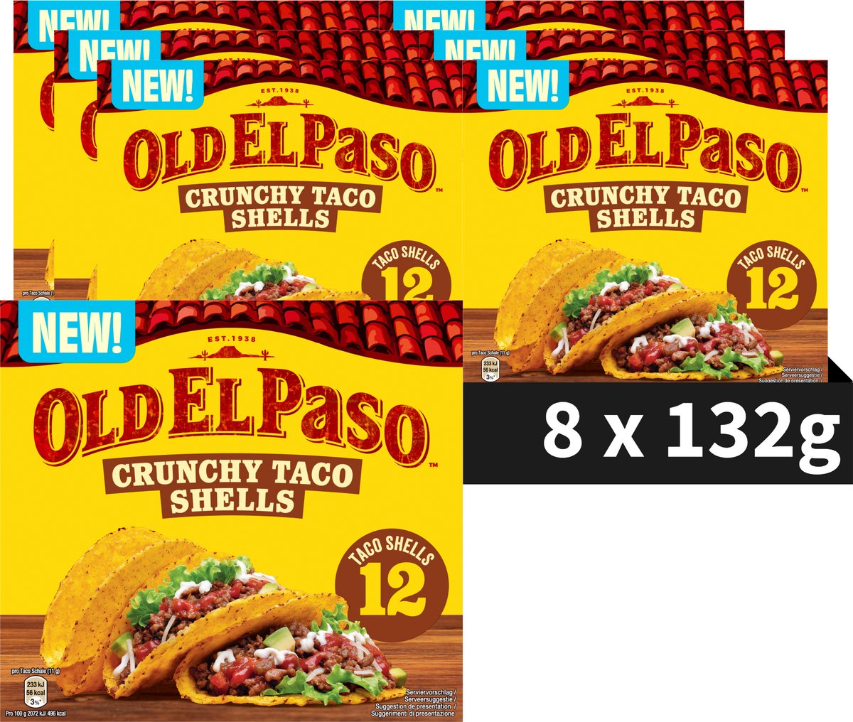 Alte El-Paso-Taco-Schalen – 8 x 12 Stück – mexikanische Tortilla – vegetarisch, glutenfrei – Tacos-Vorteilspackung