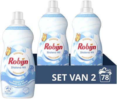 Robijn – Flüssigwaschmittel – klein kraftvoll – strahlend weiß – Vorteilspack – 2 Flaschen – 78 Waschgänge