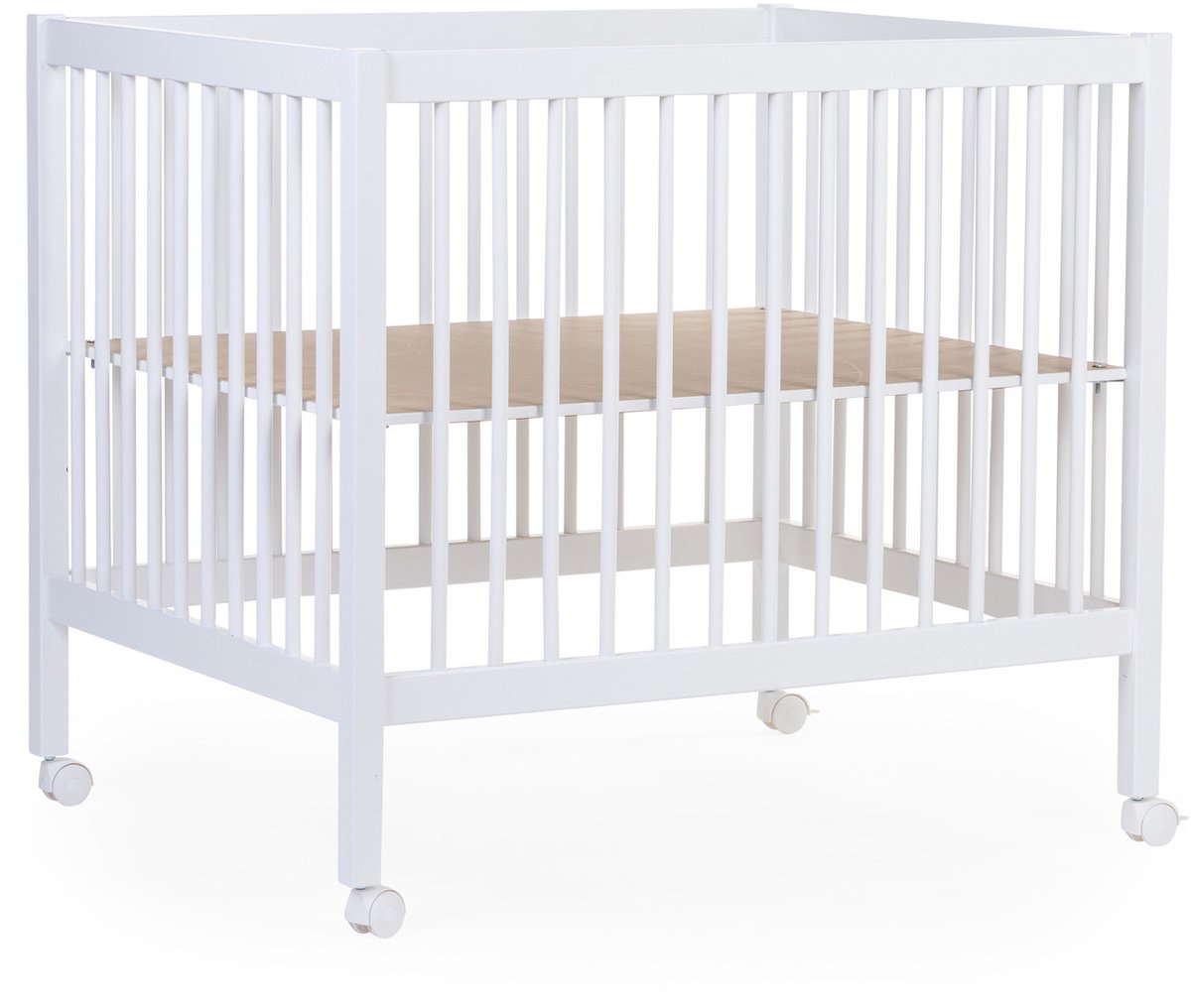 Childhome Park 97 – Laufstall mit Rollen – 3-fach höhenverstellbar – Holz – Weiß – 98 x 78 x 82 cm