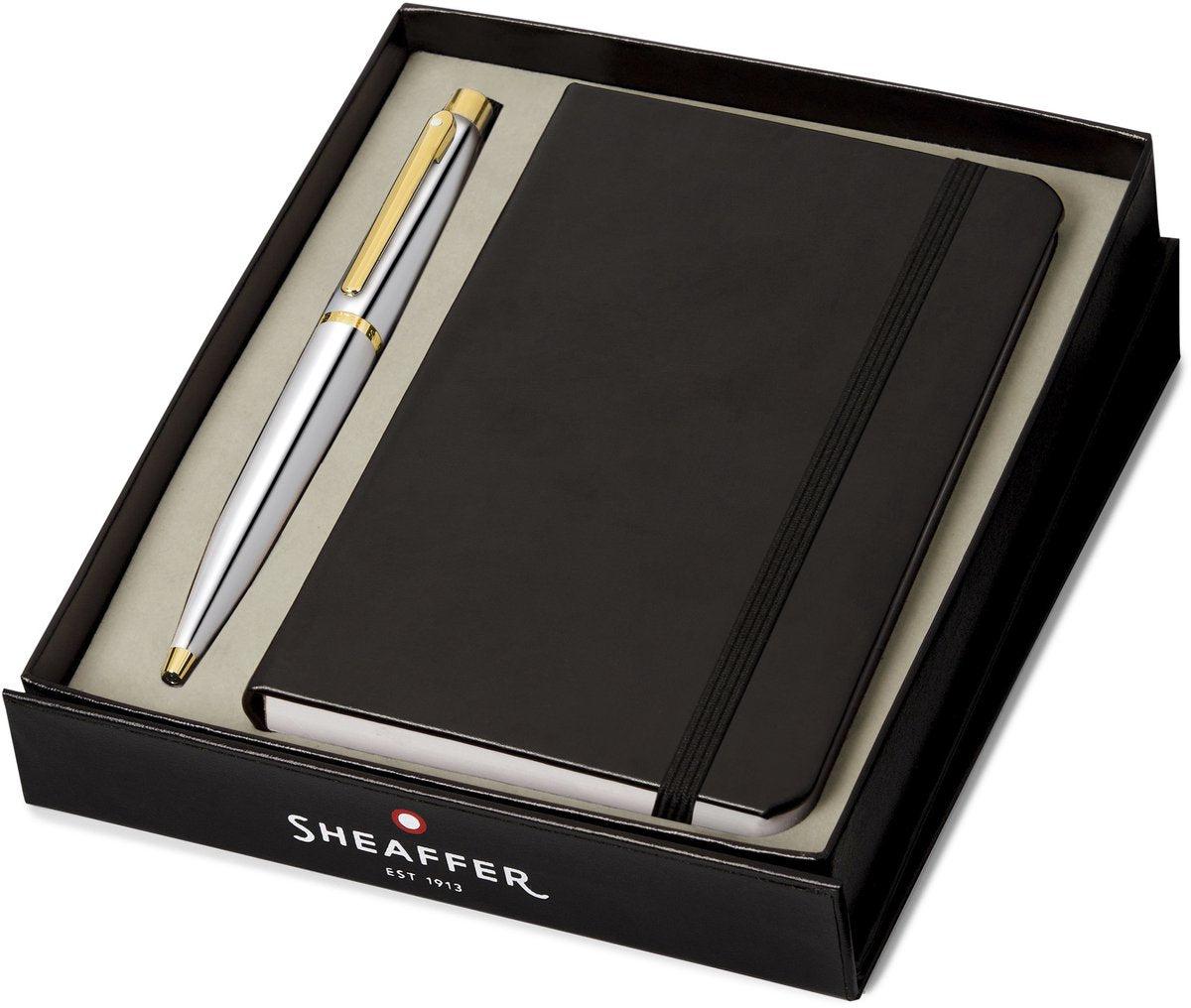 Sheaffer Kugelschreiber-Geschenkset VFM G9422 – poliertes Chrom vergoldet mit A6-Notizbuch – SF-G2942251-4