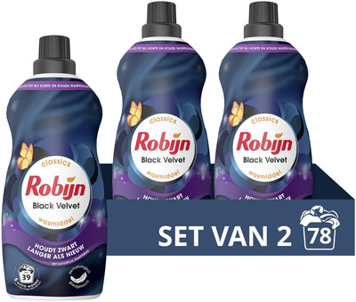 Robijn – Flüssigwaschmittel – klein, kraftvoll – schwarzer Samt – 2 Flaschen – 78 Waschgänge – Vorteilspackung