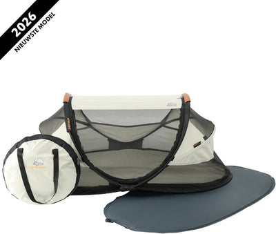 Deryan Baby-Luxus-Campingbett – Baby-Reisebett mit Matratze – Elfenbein