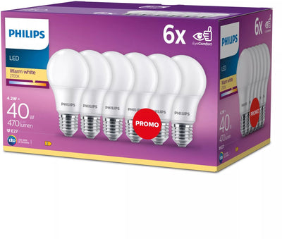 Philips LED-Energiesparlampe matt – 40 W – E27 – warmweißes Licht – 6 Stück – Energiekosten sparen