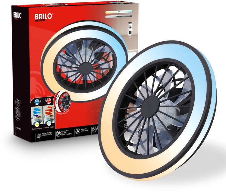 Briloner venturo – Deckenventilator mit Beleuchtung – LED-Deckenlampe mit Ventilator – dimmbar – 5 Geschwindigkeiten – Deckenventilator mit Sommer- und Wintermodus – CCT – ø38 cm – Schwarz