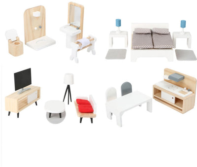 Kleiner Fuß Holzpuppenhausmöbel, 28dlg.