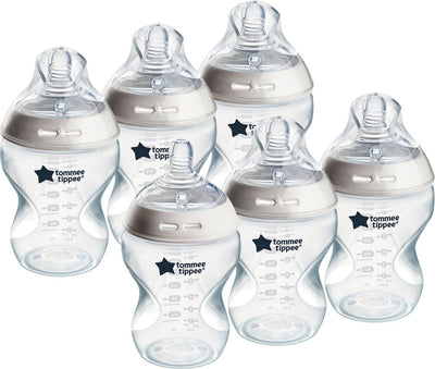 Tommee Tippee Natural Start Babyflaschen, 0 Monate+, Babyflaschen-Set mit 6 Stück, 260 ml, brustförmiger Sauger für natürliches Saugen, niedrige Durchflussrate, selbststerilisierend und BPA-frei, unverzichtbar für die Babyernährung