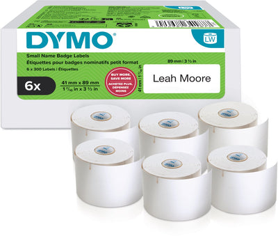 Dymo Original Labelwriter kleine Namensschild-Etiketten | 41mm x 89mm | selbstklebend | 6 mit je 300 Etiketten (1.800 selbstklebende Etiketten) | für die Labelwriter-Etikettendrucker | Hergestellt in Europa