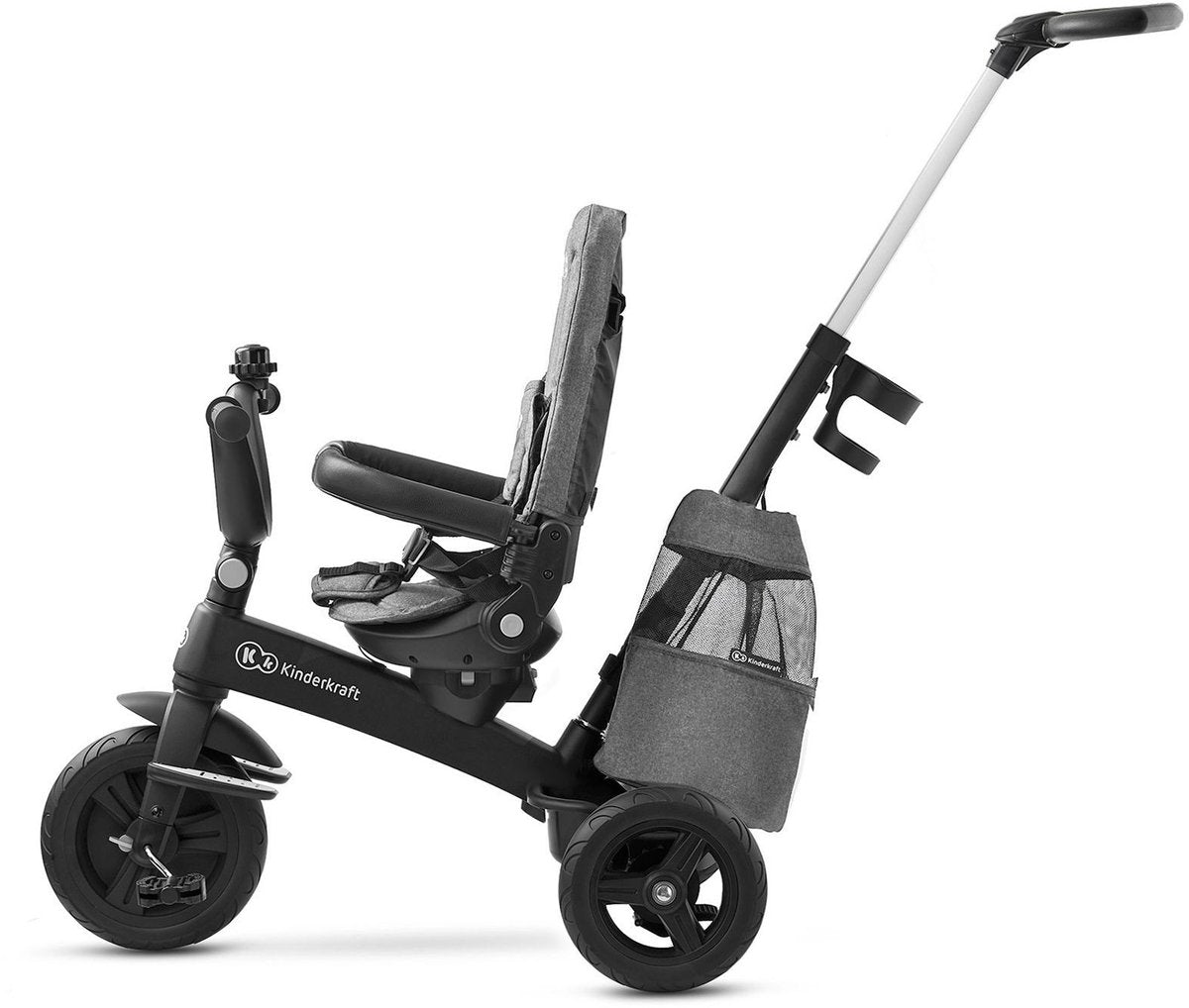 Kinderkraft Easytwist Dreirad – für Kinder ab 9 Monaten – 360° drehbarer Sitz, verstellbar und klappbar, mit Sonnenschirm und Stauraum – Grau