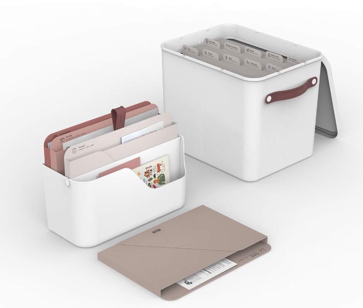 Rotho My Paper Organizer Set, Dokumentenorganizer und Archiv 2 in 1. Weiß mit roten Einsätzen. geeignet für A4-Format