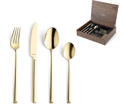 Amefa Metropole - 24-teiliges Besteckset - für 6 Personen - Hochglanz - Gold - in luxuriöser Holzbox