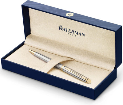 Waterman H Misph Re Kugelschreiber – Edelstahl-Gold-Finish – mittlere Spitze – blaue Tinte – Geschenkbox