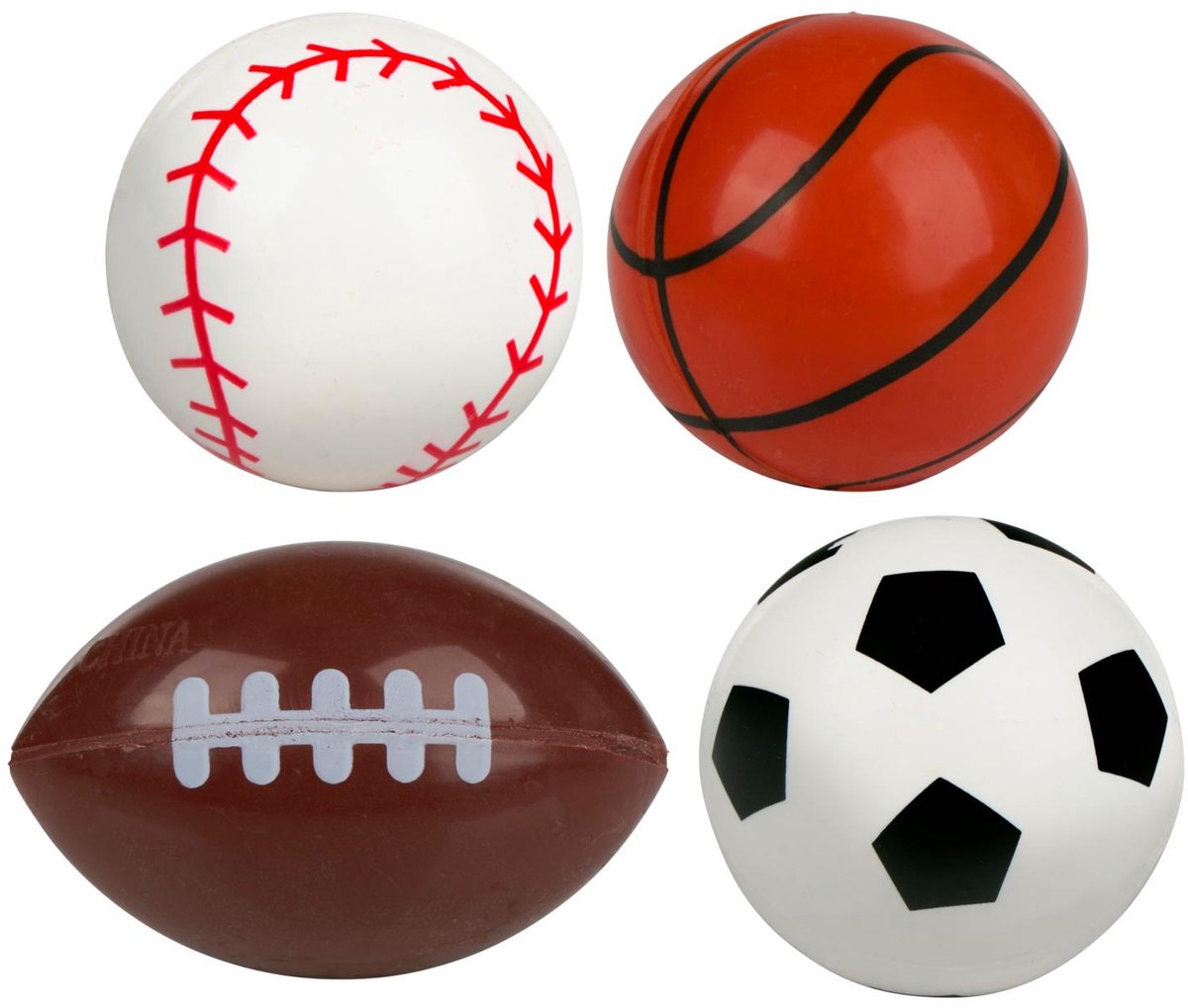 Eddy Toys Hüpfball-Sportsortiment – kleine Hüpfbälle mit Sportdesign – Spielzeugbälle hüpfend – Baseball, Basketball, Rugbyball, Fußball für Kinder – 4er-Set