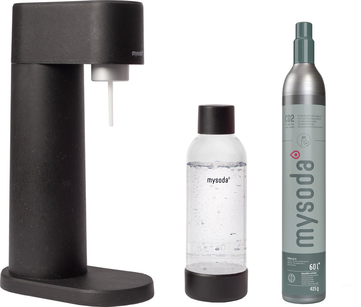 Mysoda Woody Black – Sprudelwasserbereiter aus ökologischem Biokomposit – inklusive CO2-Zylinderflasche
