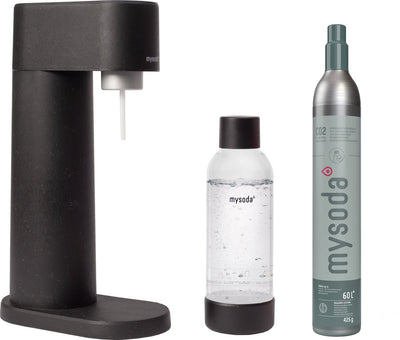 Mysoda Woody Black – Sprudelwasserbereiter aus ökologischem Biokomposit – inklusive CO2-Zylinderflasche
