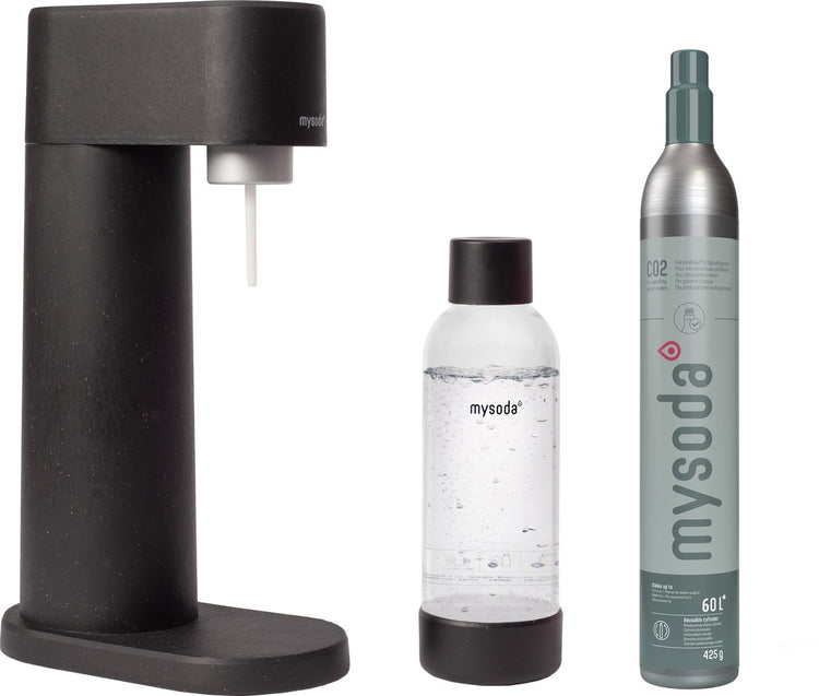 Mysoda Woody Black – Sprudelwasserbereiter aus ökologischem Biokomposit – inklusive CO2-Zylinderflasche