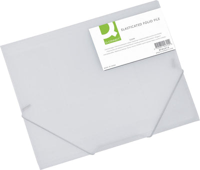 Q-Connect Elasto-Ordner, A4, 3 Klappen und Gummibänder, transparentes PP, transparent 24 Stück