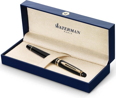 Waterman Expert Füllfederhalter | glänzendes Schwarz mit 23-Karat-Gold-Finish | feine Feder | Geschenkverpackung