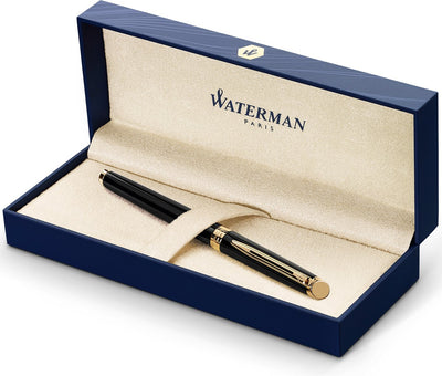 Waterman Hemisphère-Füllfederhalter | mattschwarz mit 23k Goldrand | mittlere Feder | blaue Tinte | Geschenkverpackung