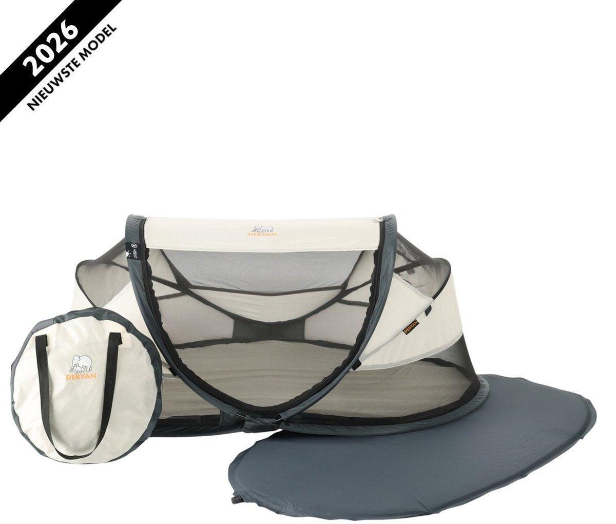 Deryan Baby-Luxus-Campingbett – inklusive selbstaufblasender Matratze – Creme