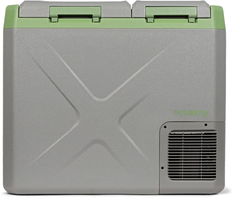 Steamy-e Zweizonen-Kühlbox mit elektrischem Kompressor – Doppelzone – 40 Liter – 12 V und 230 V – für Auto und Camping – Grau